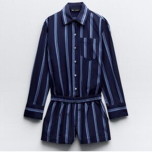 Zara xs navy blue stripe romper new with tags
